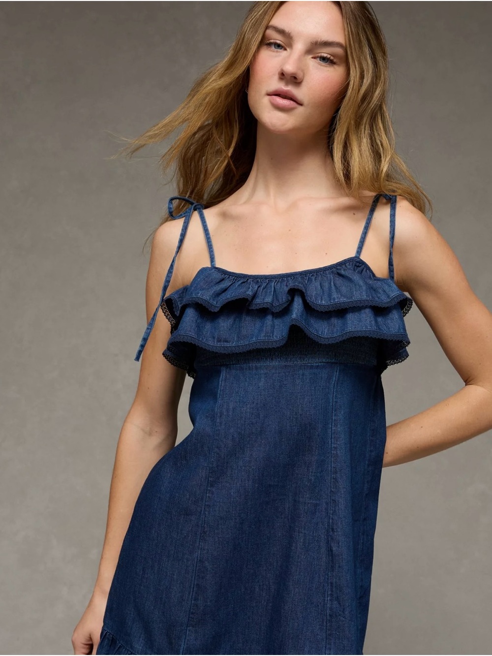 New with Tags AE Ruffle Tie-Strap Mini Dress
